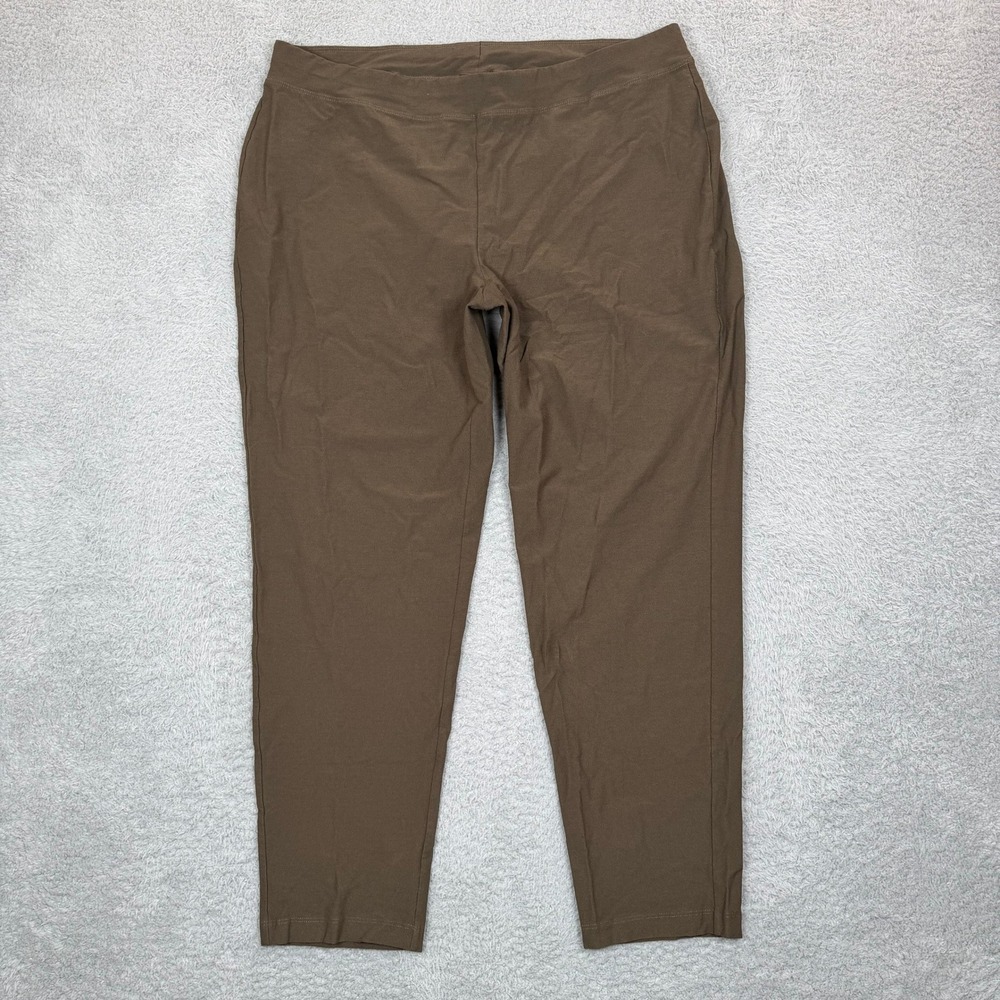 Eileen Fisher Olive Brown Slim Ankle Pants XL Viscose Stretch Pull On Tapered